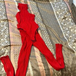 Fashion Nova matching set Red leggings and bodysuit size Small